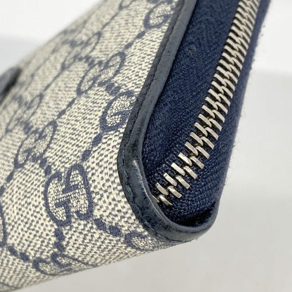 Gucci Long Wallet GG Supreme 673003 PVC Navy Beige Silver Hardware Men Women