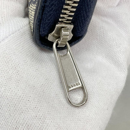 Gucci Long Wallet GG Supreme 673003 PVC Navy Beige Silver Hardware Men Women