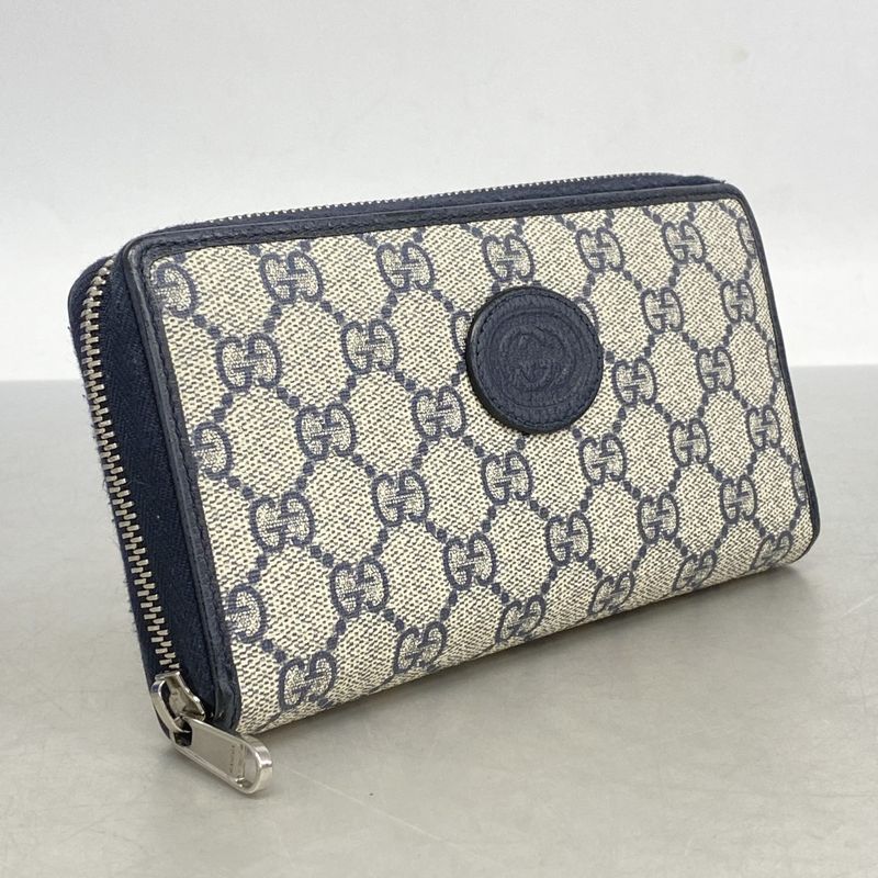 Gucci Long Wallet GG Supreme 673003 PVC Navy Beige Silver Hardware Men Women