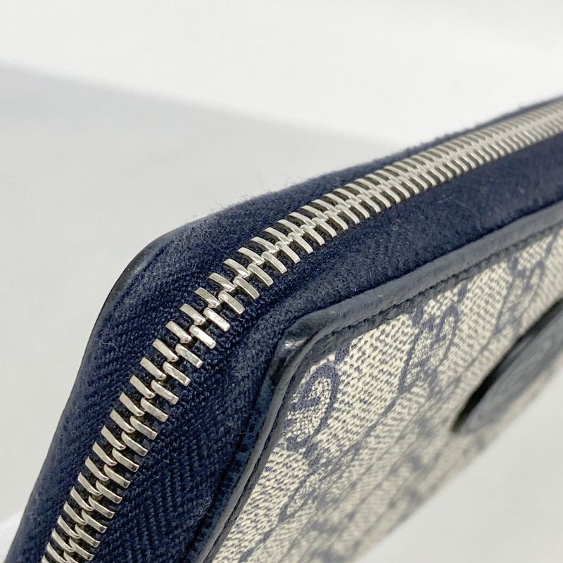 Gucci Long Wallet GG Supreme 673003 PVC Navy Beige Silver Hardware Men Women