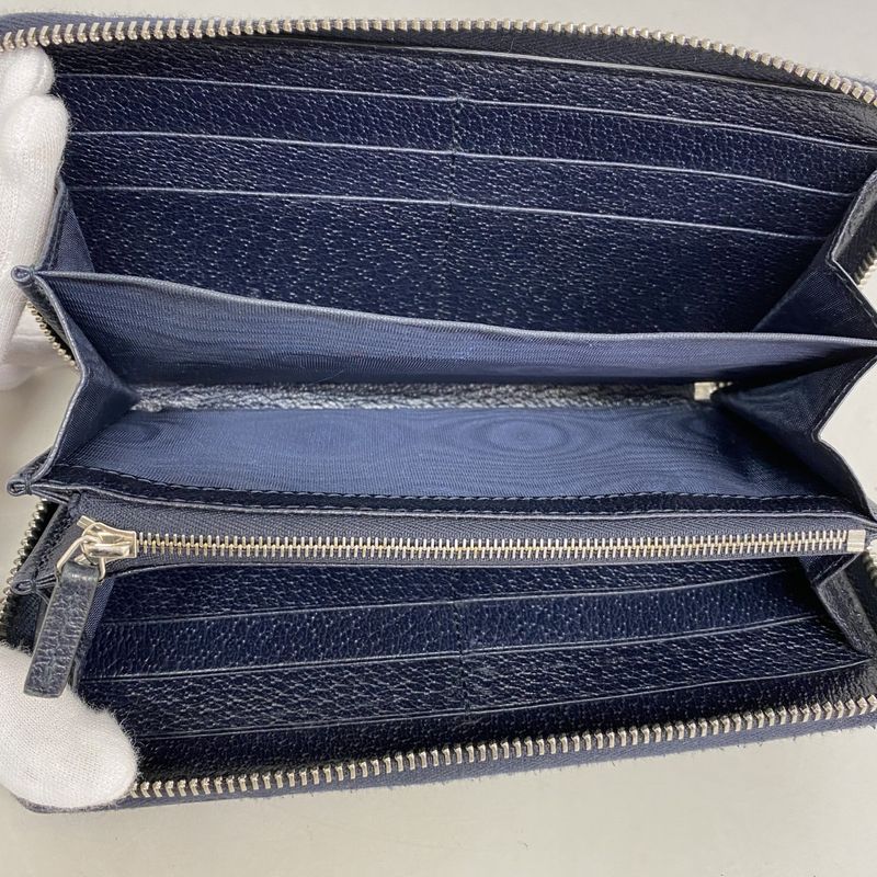 Gucci Long Wallet GG Supreme 673003 PVC Navy Beige Silver Hardware Men Women