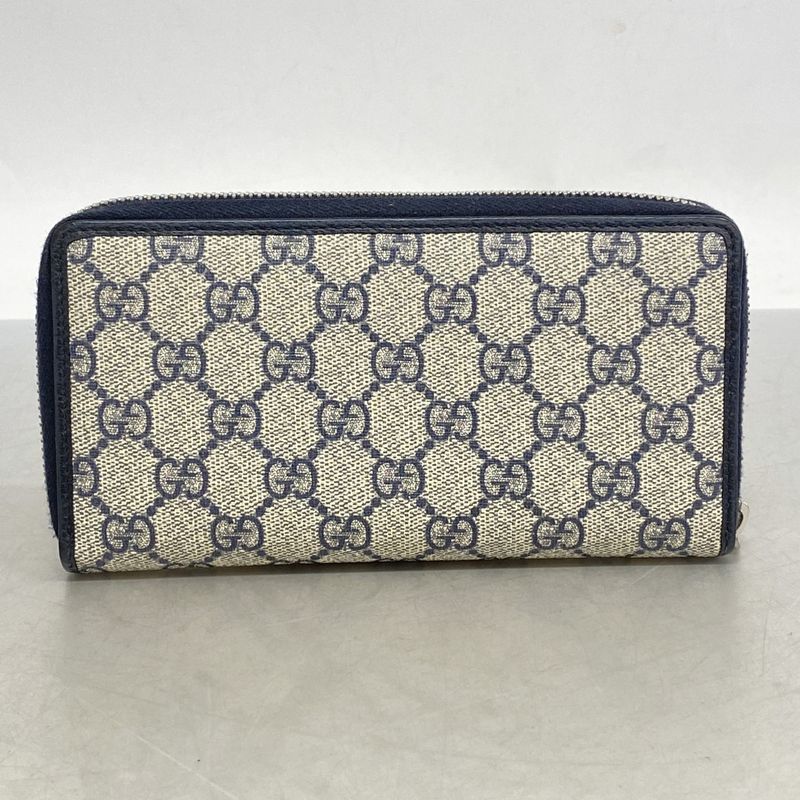 Gucci Long Wallet GG Supreme 673003 PVC Navy Beige Silver Hardware Men Women