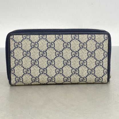 Gucci Long Wallet GG Supreme 673003 PVC Navy Beige Silver Hardware Men Women