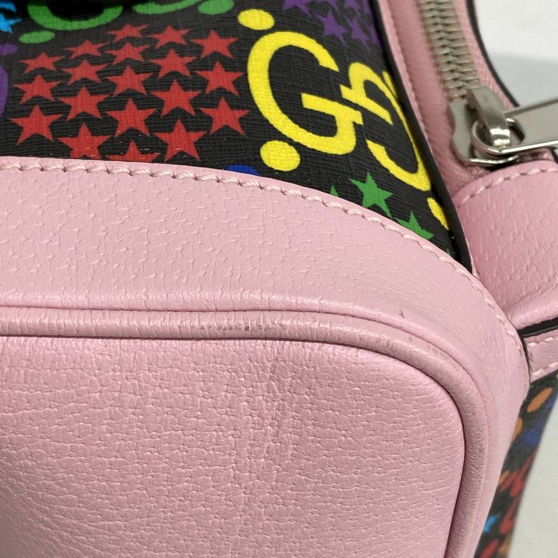 Gucci Backpack Daypack GG Psychedelic 601296 PVC Leather Pink Multicolor Silver