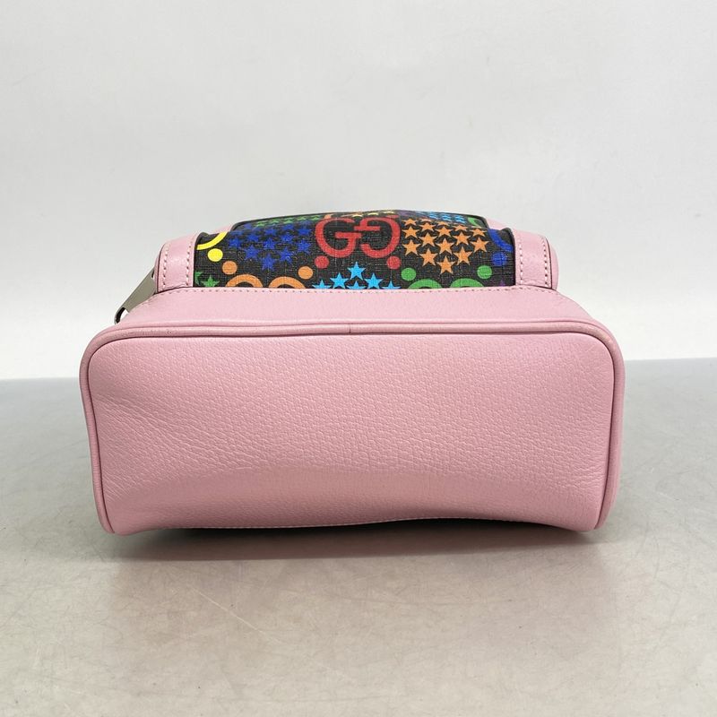 Gucci Backpack Daypack GG Psychedelic 601296 PVC Leather Pink Multicolor Silver