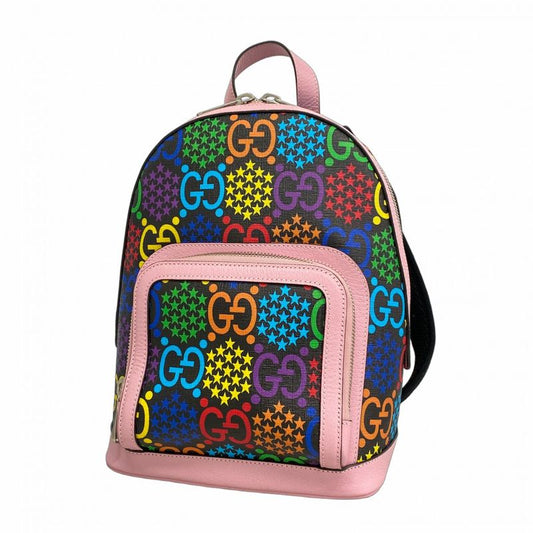 Gucci Backpack Daypack GG Psychedelic 601296 PVC Leather Pink Multicolor Silver