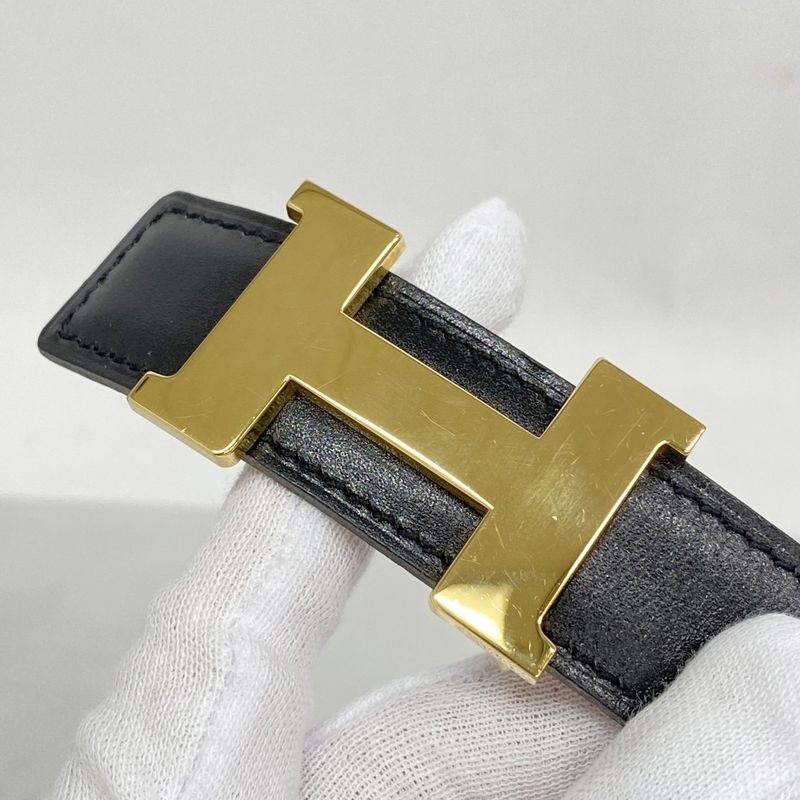 Hermes Belt Constance Belt Box Calf Courchevel Black Gold Hardware □D Engraved