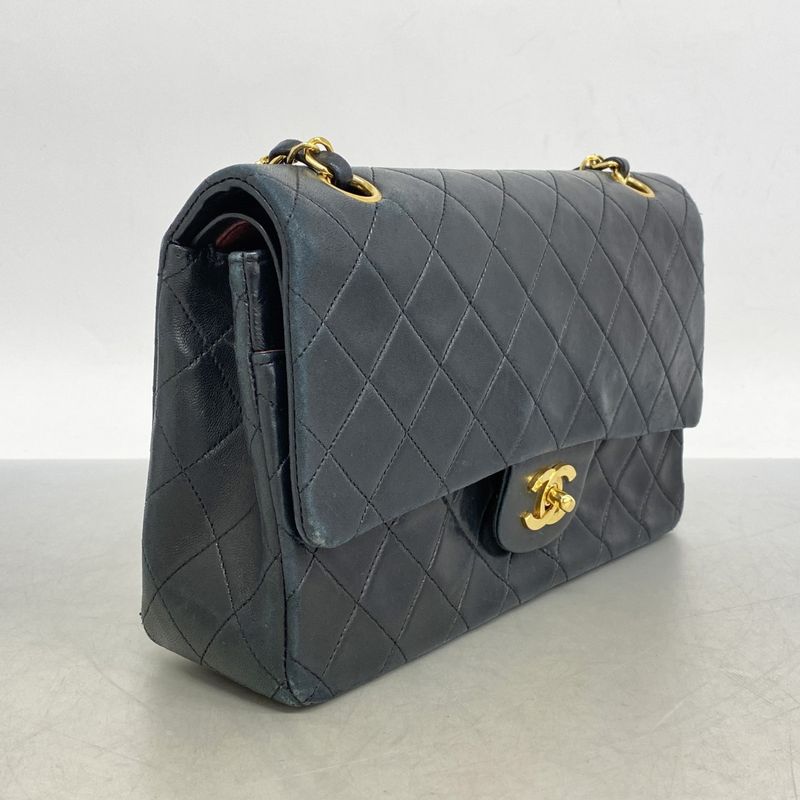 Chanel Shoulder Bag Matelasse Lambskin Black Gold Hardware Women