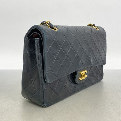 Chanel Shoulder Bag Matelasse Lambskin Black Gold Hardware Women