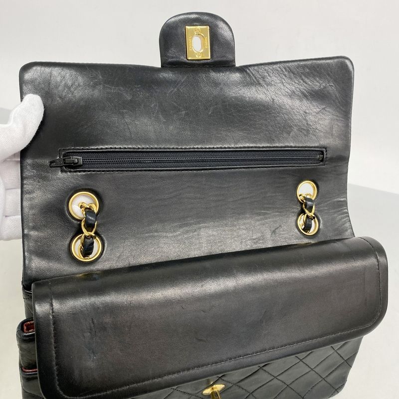 Chanel Shoulder Bag Matelasse Lambskin Black Gold Hardware Women