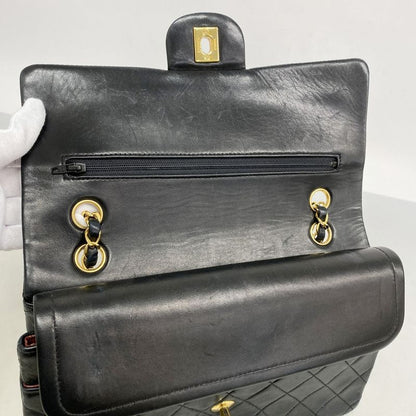 Chanel Shoulder Bag Matelasse Lambskin Black Gold Hardware Women