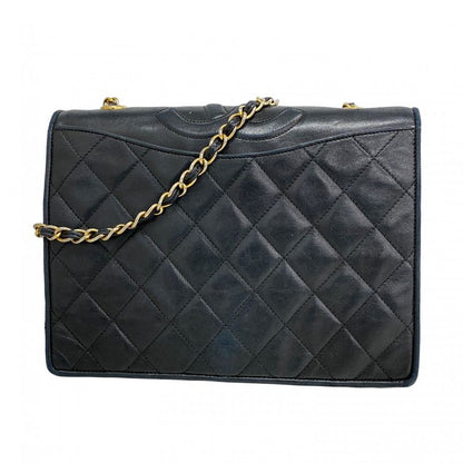 Chanel Shoulder Bag Matelasse Lambskin Black Gold Hardware Women