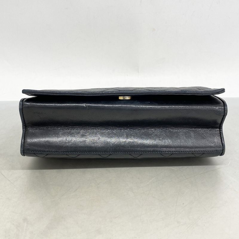 Chanel Shoulder Bag Matelasse Lambskin Black Gold Hardware Women