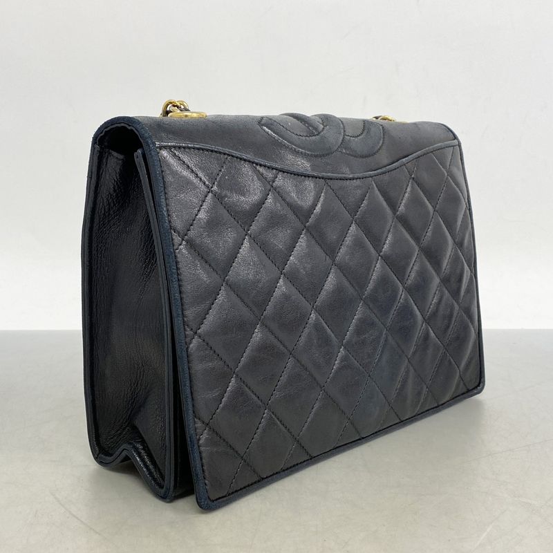 Chanel Shoulder Bag Matelasse Lambskin Black Gold Hardware Women