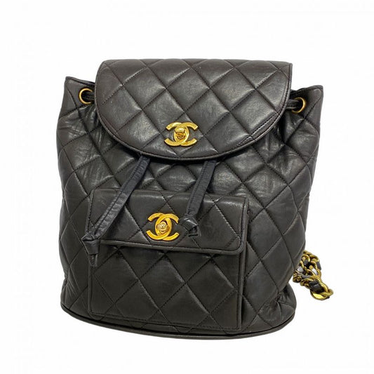 Chanel Backpack Daypack Matelasse Lambskin Black Gold Hardware Women