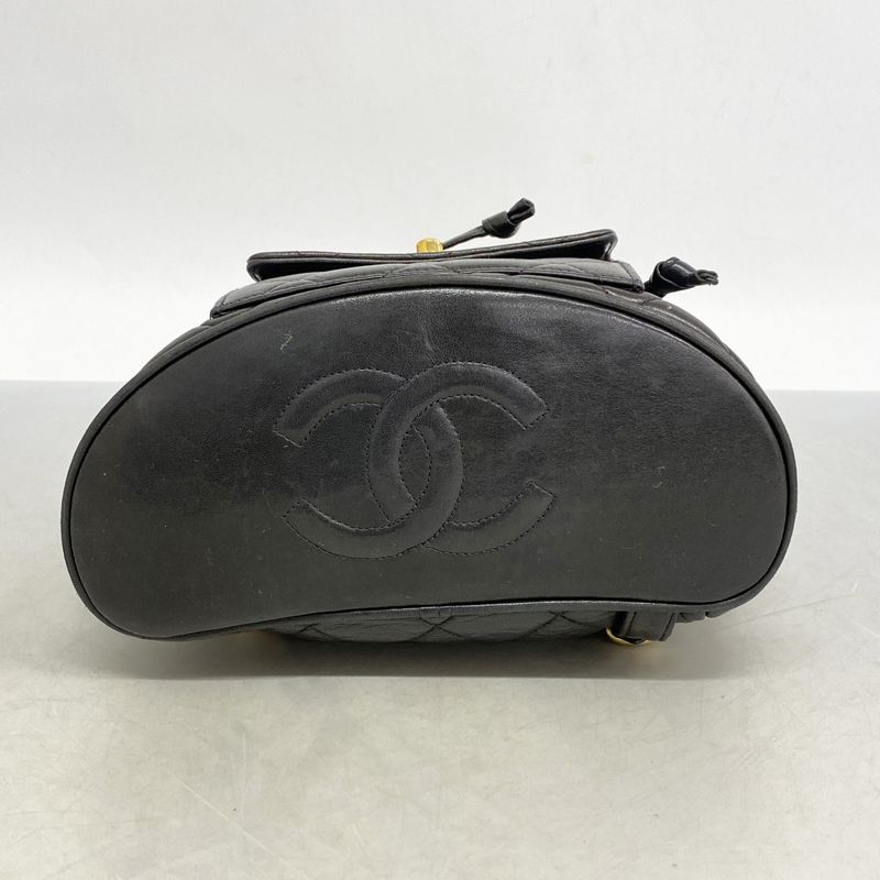 Chanel Backpack Daypack Matelasse Lambskin Black Gold Hardware Women
