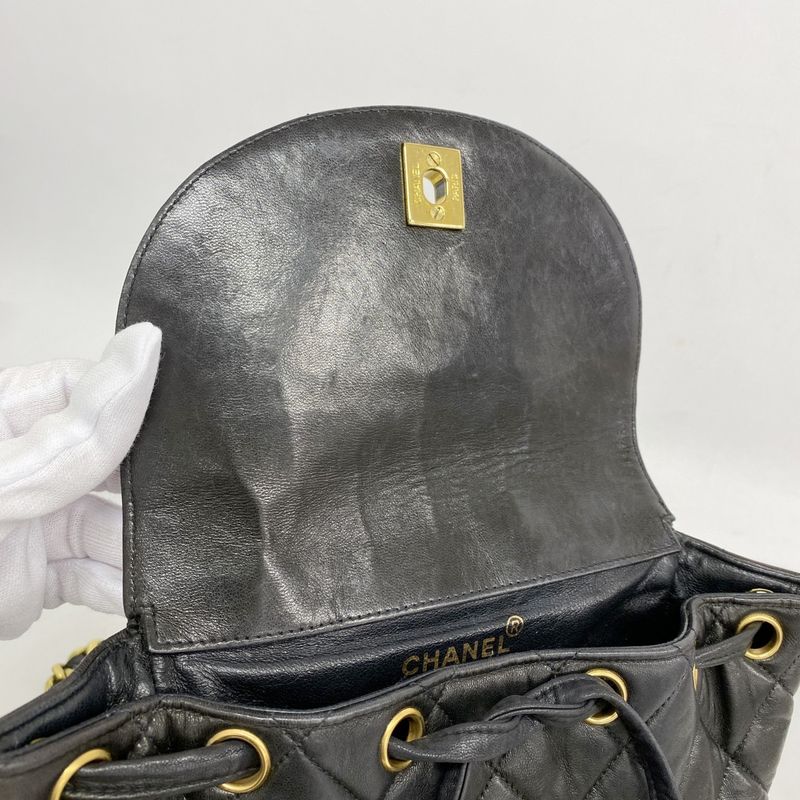 Chanel Backpack Daypack Matelasse Lambskin Black Gold Hardware Women