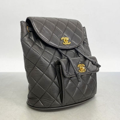 Chanel Backpack Daypack Matelasse Lambskin Black Gold Hardware Women