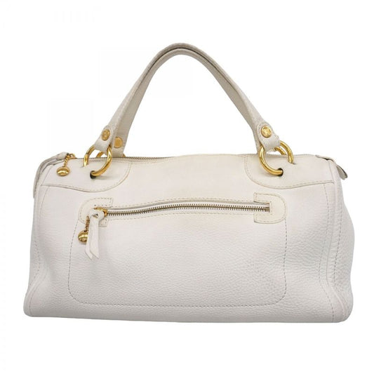 Celine Handbag Leather White Gold Hardware Women