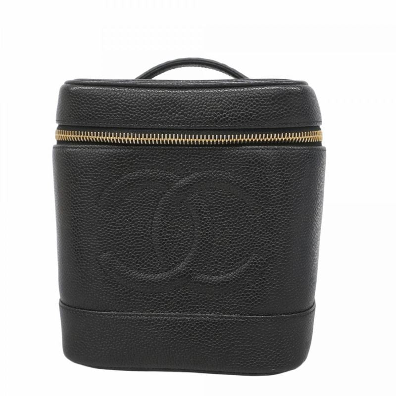 Chanel Vanity Bag Caviar Skin Black Gold Hardware Women