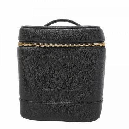 Chanel Vanity Bag Caviar Skin Black Gold Hardware Women