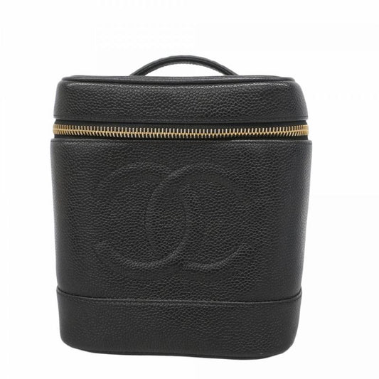 Chanel Vanity Bag Caviar Skin Black Gold Hardware Women