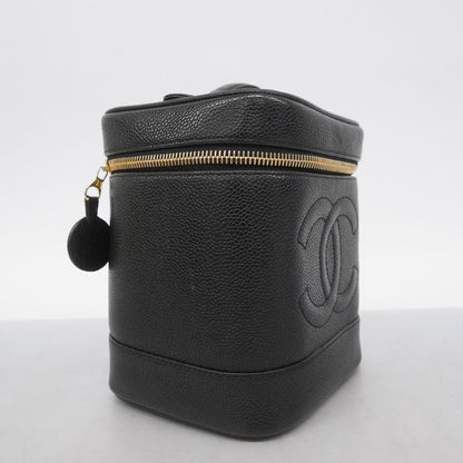 Chanel Vanity Bag Caviar Skin Black Gold Hardware Women
