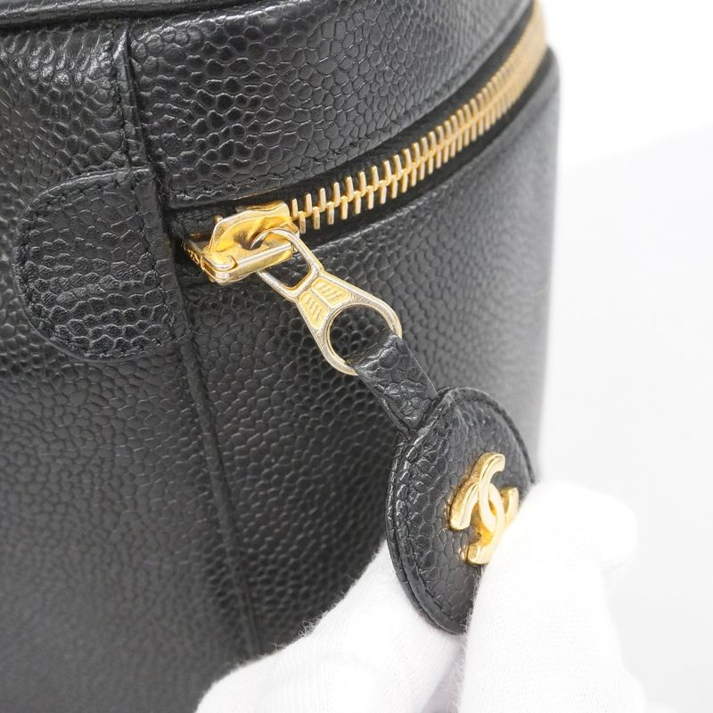 Chanel Vanity Bag Caviar Skin Black Gold Hardware Women