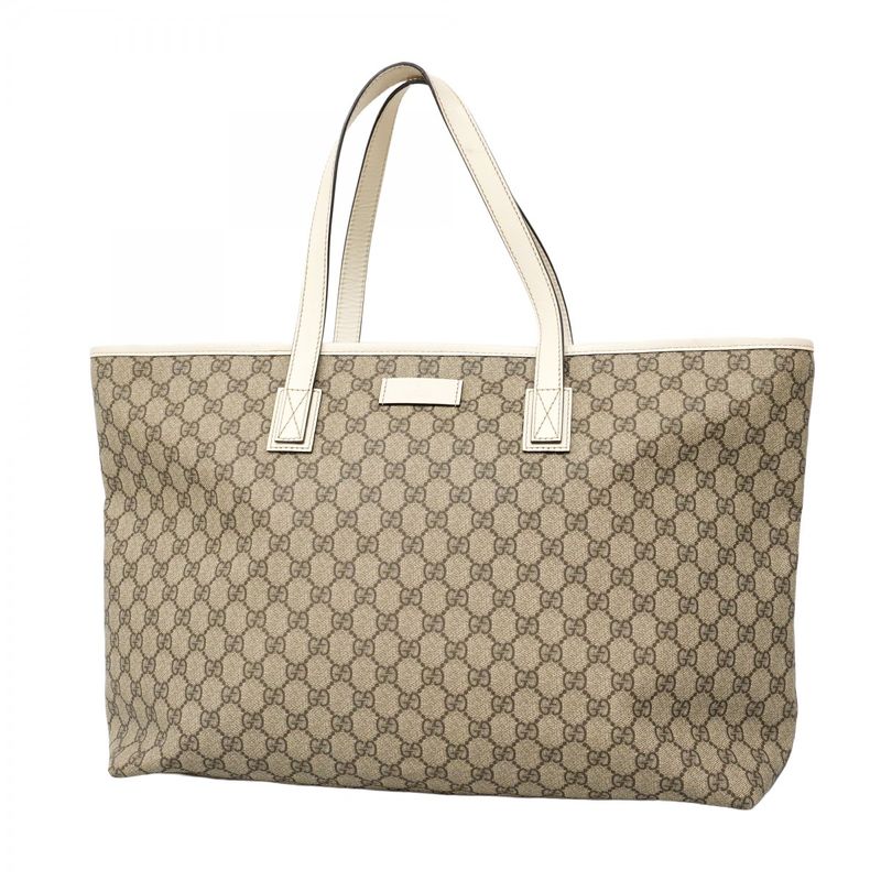 Gucci Tote Bag GG Supreme 211120 PVC Brown White Silver Hardware Women's
