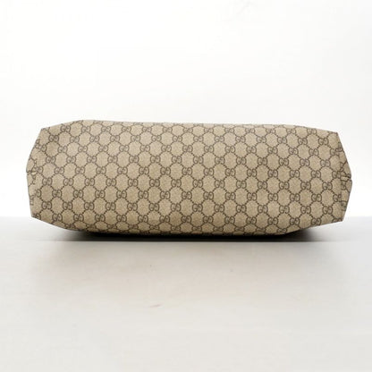 Gucci Tote Bag GG Supreme 211120 PVC Brown White Silver Hardware Women's