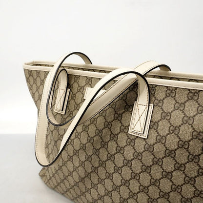 Gucci Tote Bag GG Supreme 211120 PVC Brown White Silver Hardware Women's