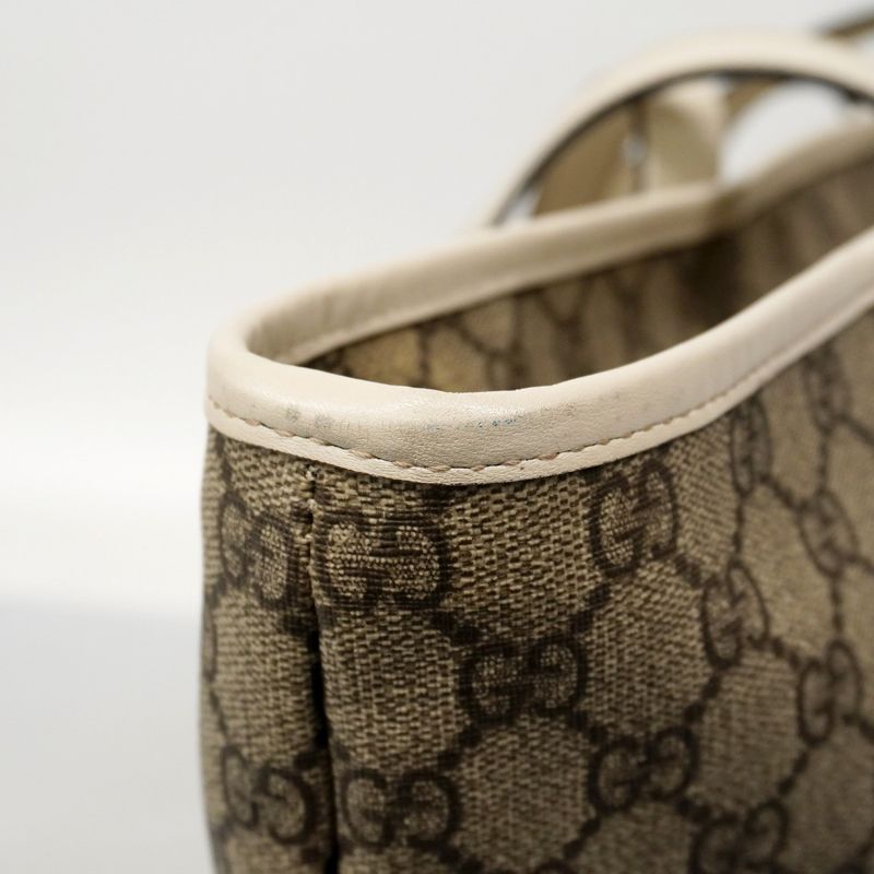Gucci Tote Bag GG Supreme 211120 PVC Brown White Silver Hardware Women's