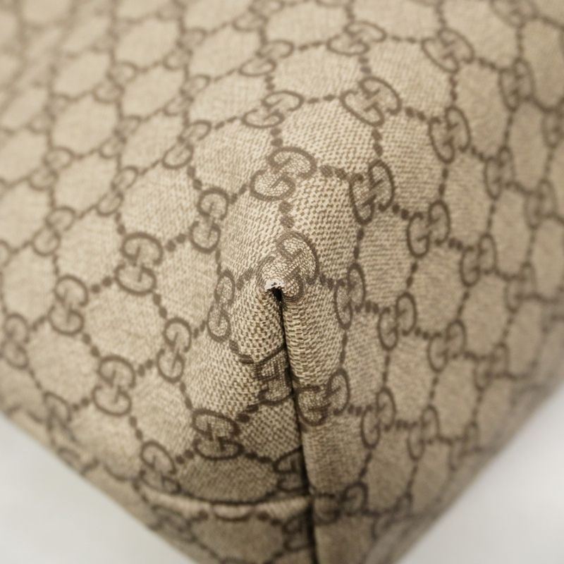 Gucci Tote Bag GG Supreme 211120 PVC Brown White Silver Hardware Women's