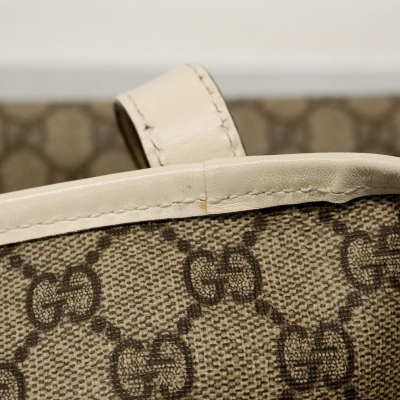 Gucci Tote Bag GG Supreme 211120 PVC Brown White Silver Hardware Women's