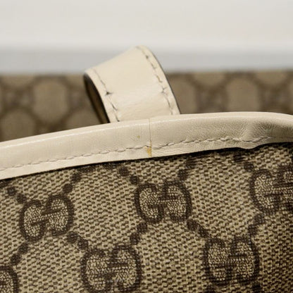 Gucci Tote Bag GG Supreme 211120 PVC Brown White Silver Hardware Women's