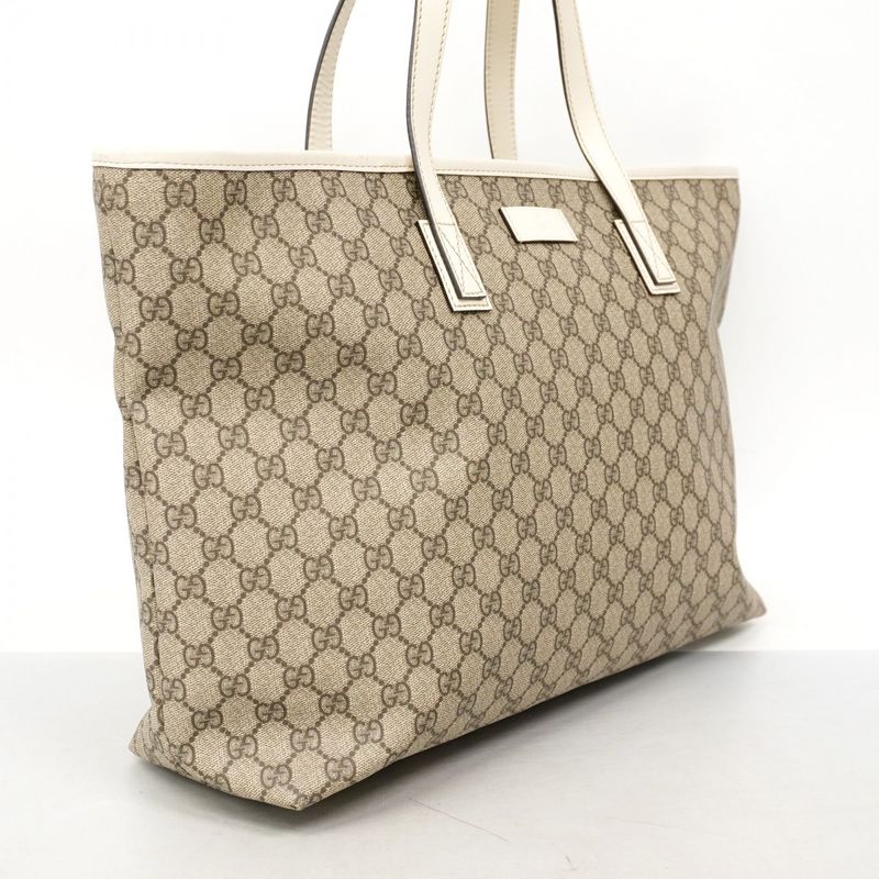 Gucci Tote Bag GG Supreme 211120 PVC Brown White Silver Hardware Women's