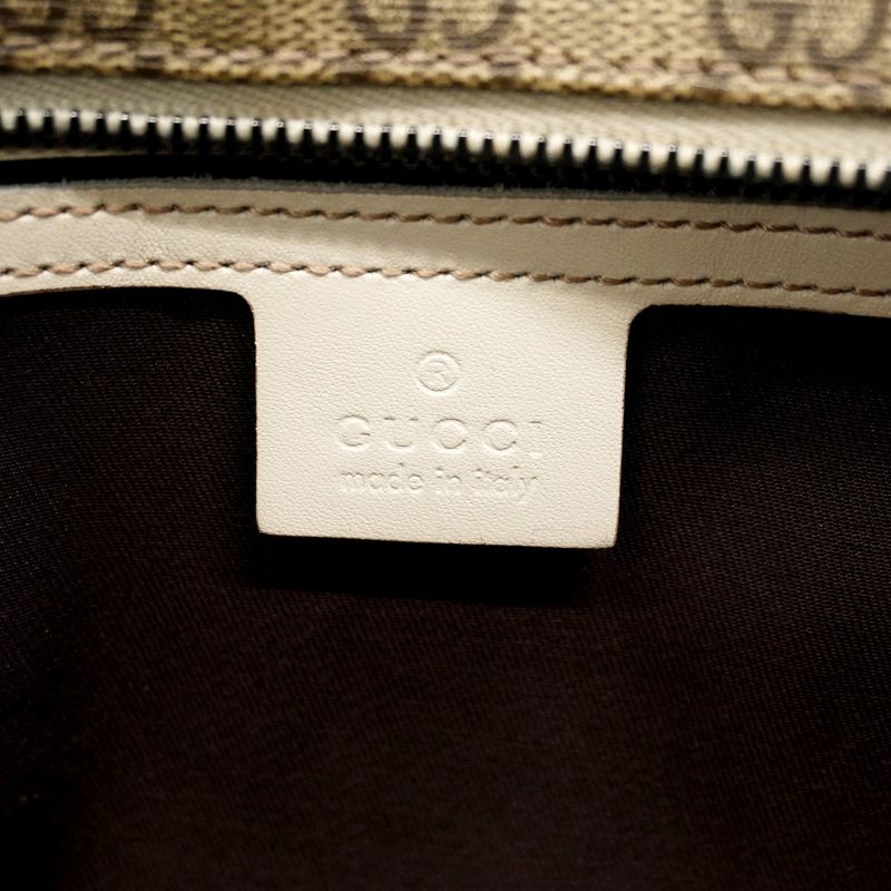 Gucci Tote Bag GG Supreme 211120 PVC Brown White Silver Hardware Women's