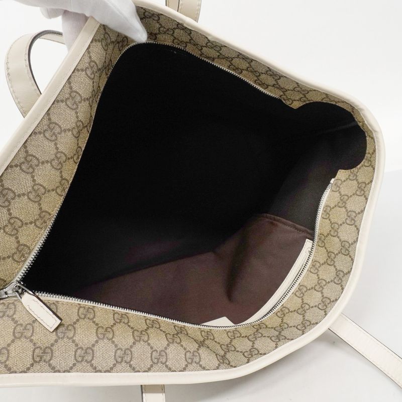 Gucci Tote Bag GG Supreme 211120 PVC Brown White Silver Hardware Women's