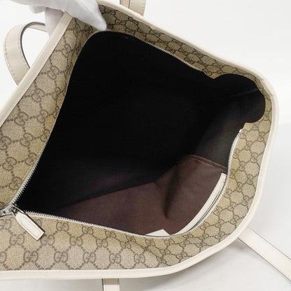 Gucci Tote Bag GG Supreme 211120 PVC Brown White Silver Hardware Women's