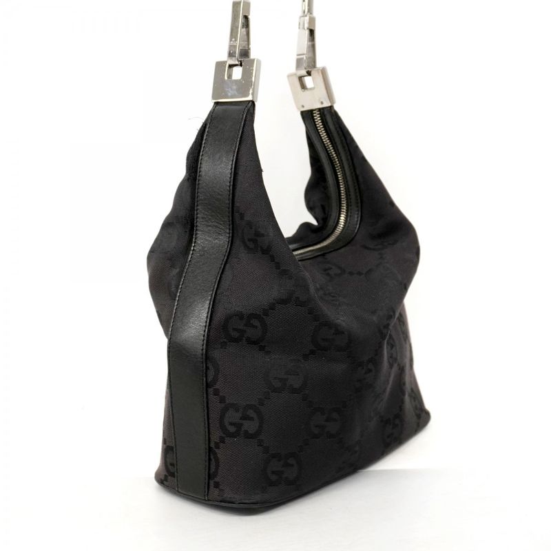 Gucci Shoulder Bag GG Canvas 001 3814 Canvas Black Silver Hardware Women