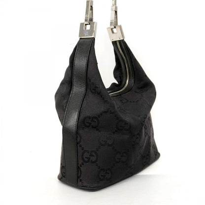 Gucci Shoulder Bag GG Canvas 001 3814 Canvas Black Silver Hardware Women