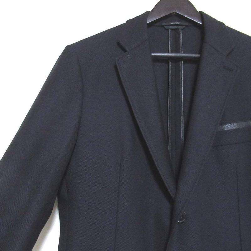 Good Hermes Super140s Leather Trim Elbow Patch Single Tailored Jacket Size 50
