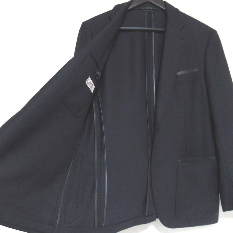 Good Hermes Super140s Leather Trim Elbow Patch Single Tailored Jacket Size 50
