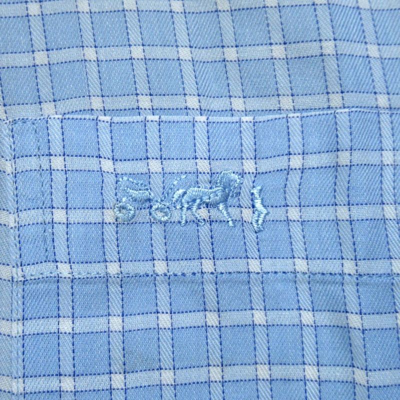 Good Hermes Chest Logo Embroidery Checkered Serie Button Long Sleeve Shirt Size