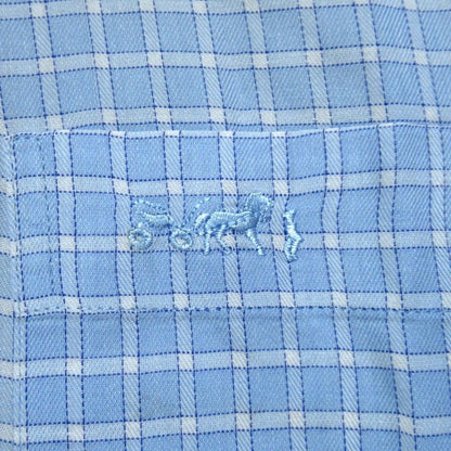 Good Hermes Chest Logo Embroidery Checkered Serie Button Long Sleeve Shirt Size