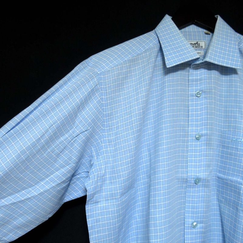 Good Hermes Chest Logo Embroidery Checkered Serie Button Long Sleeve Shirt Size