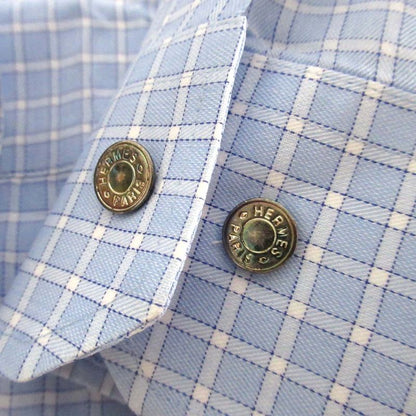 Good Hermes Chest Logo Embroidery Checkered Serie Button Long Sleeve Shirt Size