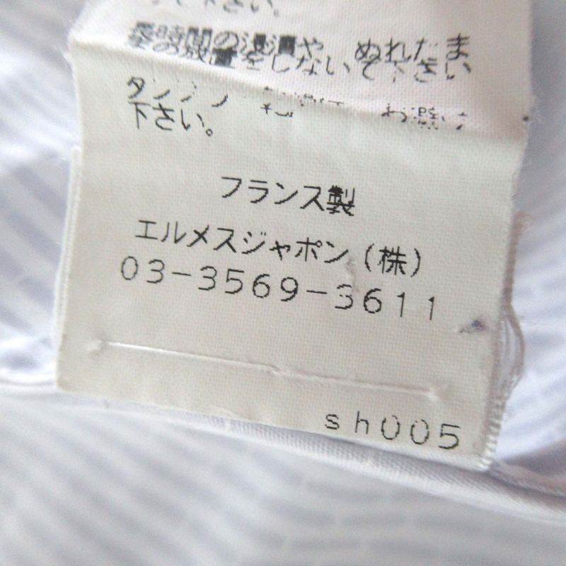 Good Hermes H Logo Stripe Serie Button Long Sleeve Shirt Size 43/17 White and