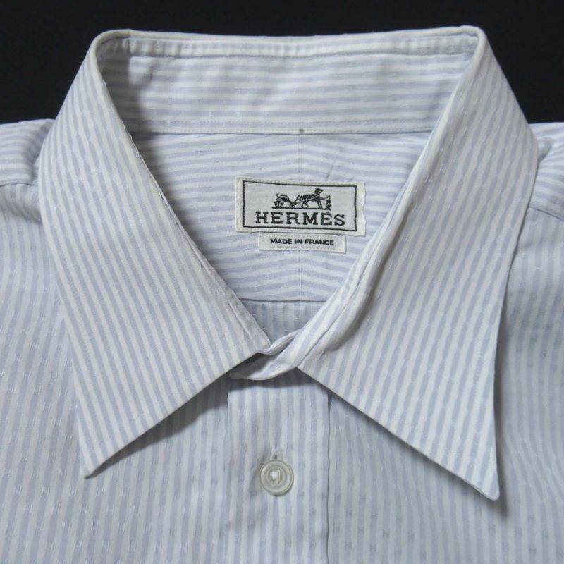 Good Hermes H Logo Stripe Serie Button Long Sleeve Shirt Size 43/17 White and