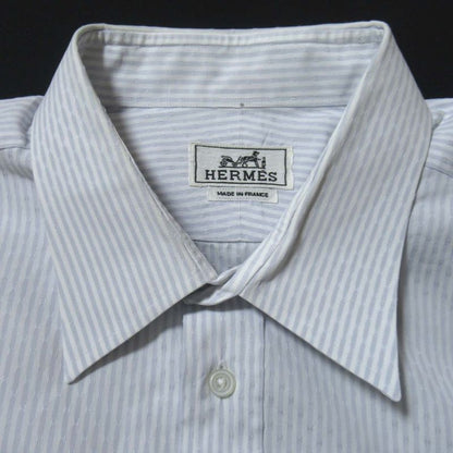 Good Hermes H Logo Stripe Serie Button Long Sleeve Shirt Size 43/17 White and